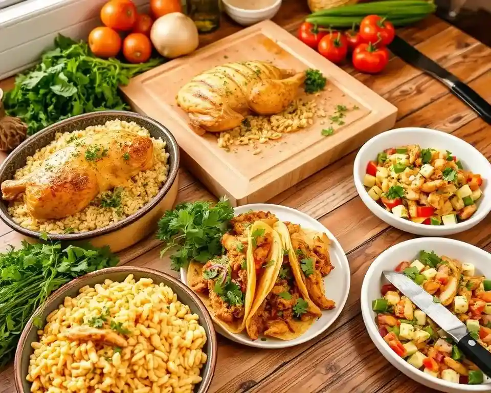 A plate of shredded leftover rotisserie chicken used in a variety of dishes like tacos, salads, and casseroles.