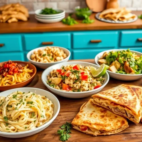 A plate of shredded leftover rotisserie chicken used in a variety of dishes like tacos, salads, and casseroles.